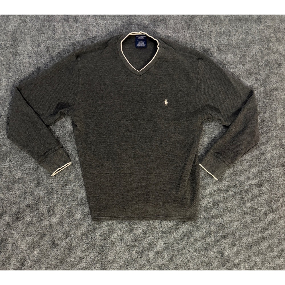 Polo Ralph Lauren Mens Gray Waffle Knit V-Neck Sleepwear Thermal Shirt Large